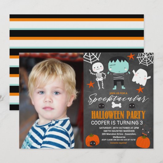 Foto van Chalkboard Halloween Party Birthday Kaart (Voorkant / Achterkant)