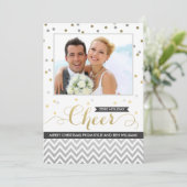 Foto van Cheer Silver en Gold Confetti Wedding Feestdagenkaart (Staand voorkant)