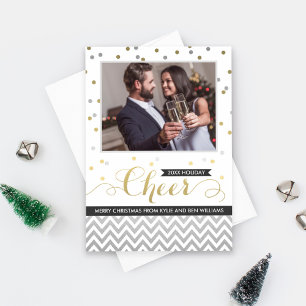 Foto van Cheer Silver en Gold Confetti Wedding Feestdagenkaart