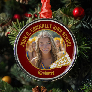 Foto van cheerleader in paars goud voor Kerstmis Metalen Ornament