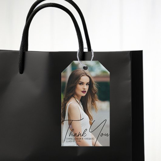 Foto van Chic Afstuderen Dank u Black Script Party Cadeaulabel