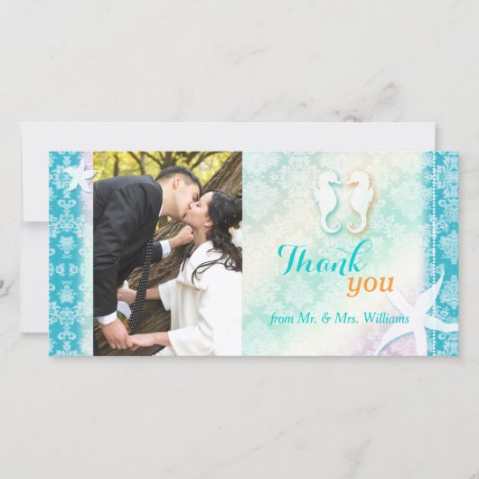 Foto van Chic Beach Seahorse Weddenschap Hartelijk Bedankkaart (Voorkant)