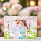 Foto van Chic Bold White Script Modern Verloving Save The Date