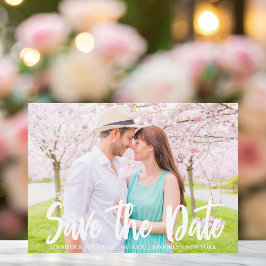 Foto van Chic Bold White Script Modern Verloving Save The Date