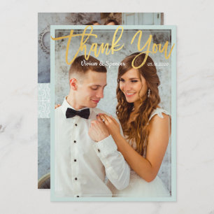 Foto van Chic Bright Mint Faux Gold Script Harteli Bedankkaart