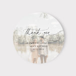 Foto van Chic Calligraphy Wedding Ronde Sticker<br><div class="desc">Eenvoudige 'Dankuwel' trouwsticker is voorzien van foto- en tekenkalligrafie.</div>