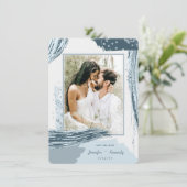 Foto van Chic Dusty Blue Abstract Paint Save The Date (Staand voorkant)