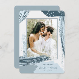 Foto van Chic Dusty Blue Abstract Paint Save The Date
