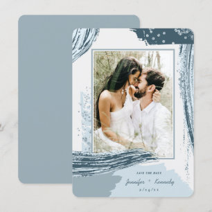 Foto van Chic Dusty Blue Abstract Paint Save The Date