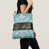 Foto van Chic-florvectorkattenogen op blauwgroen Tote Bag (Dichtbij)