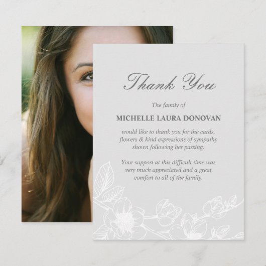 Foto van Chic Funeral Foto van Silver Magnolia Bedankkaart (Voorkant / Achterkant)