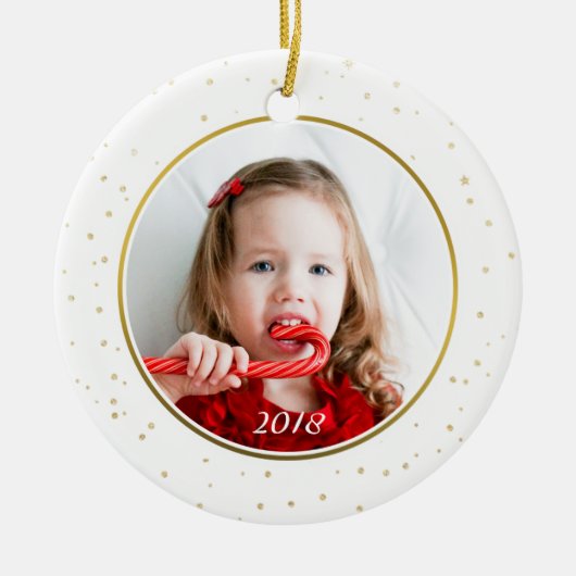 Foto van Chic Gold & White Joy Holiday Keramisch Ornament (Voorkant)