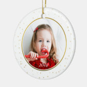 Foto van Chic Gold & White Joy Holiday Keramisch Ornament (Links)