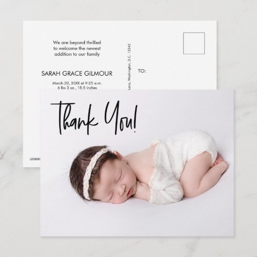 Foto van Chic Handlettering Baby Girl Hartelijk da Briefkaart (Voorkant / Achterkant)