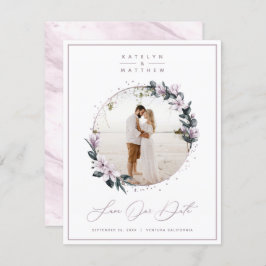 Foto van Chic Magnolia Floral & Mauve Circle Frame Save The Date