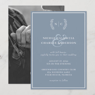 Foto van Chic Minimalist Dusty Blue Monogram Weduw Kaart
