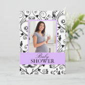 Foto van Chic MMamma Foto Paarse Baby Shower Invit Kaart (Staand voorkant)
