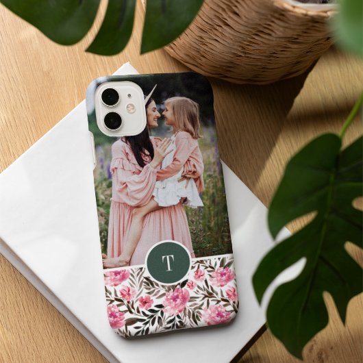 Foto van Chic Pink Waterverf Floral Monogram & Fot Case-Mate iPhone Case