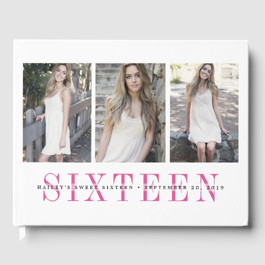 Foto van Chic Pink & White Sweet Sixteen Gastenboek (Voorkant)