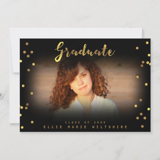Foto van Chic Script Faux Gold Foil Confetti Afstu Kaart (Voorkant)