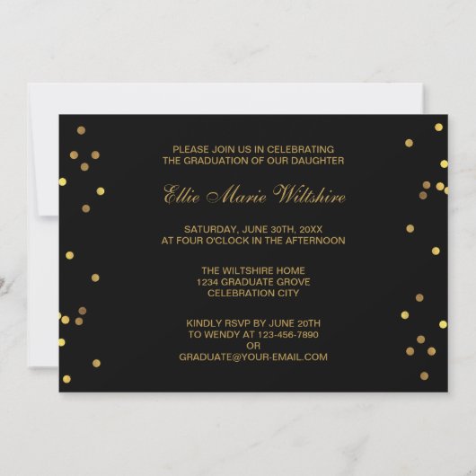 Foto van Chic Script Faux Gold Foil Confetti Afstu Kaart (Achterkant)