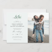 Foto van Chic Simple Blue & Green Branch Wedding Magnetische Uitnodiging (Voorkant)