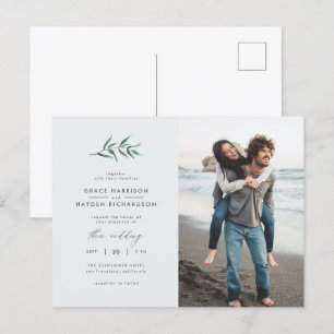 Foto van Chic Simple Blue & Green Branch Wedding Uitnodiging Briefkaart