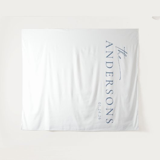 Foto van Chic + Simple Modern Weddenschap | Blauw Wandkleed (Voorkant (horizontaal))