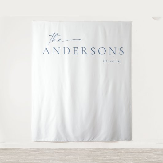 Foto van Chic + Simple Modern Weddenschap | Blauw Wandkleed (Voorkant)