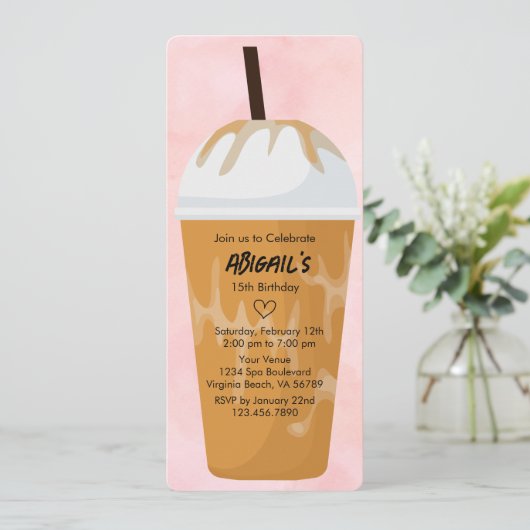 Foto van Chic Trendy Blush Pink Iced Koffee Birthd Kaart (Staand voorkant)