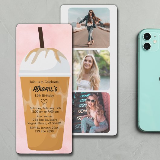 Foto van Chic Trendy Blush Pink Iced Koffee Birthd Kaart