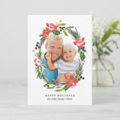 Foto van Chic Waterverf Floral Oval| Kerstmis Feestdagenkaart (Staand voorkant)