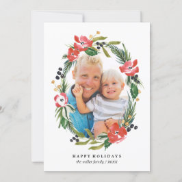 Foto van Chic Waterverf Floral Oval| Kerstmis Feestdagenkaart