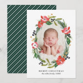 Foto van Chic Waterverf Floral Oval| Kerstmis Feestdagenkaart (Voorkant / Achterkant)