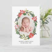 Foto van Chic Waterverf Floral Oval| Kerstmis Feestdagenkaart (Staand voorkant)