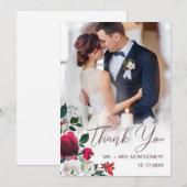 Foto van Chic Wedding Floral Red Rose Maroon Bedankkaart (Voorkant / Achterkant)