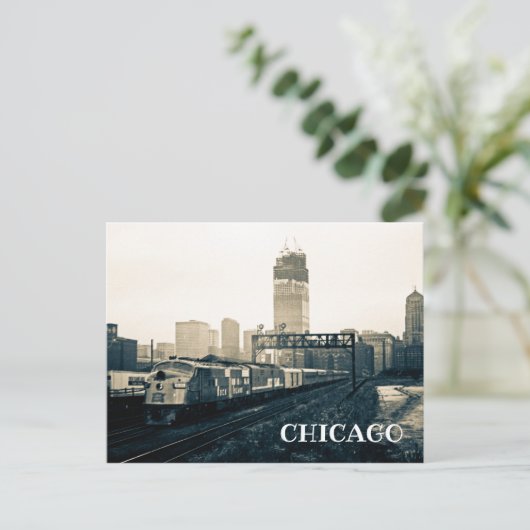 Foto van Chicago Sears Tower Construction Train Briefkaart (Staand voorkant)