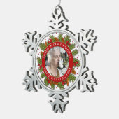 Foto van Christmas Pine Boughs Holly Tin Sneeuwvlok Ornament (Rechts)