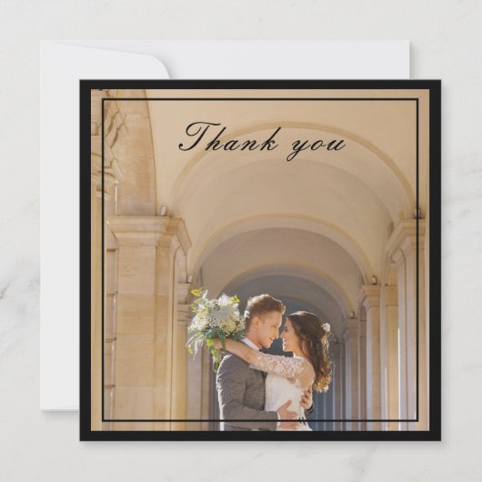 Foto van Classy & Elegant Black & Cream Ivory Wedd Bedankkaart (Voorkant)