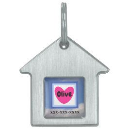 Foto van Cloudy Sky met naam in roze hartverwarmin Huisdieren Naamplaatje