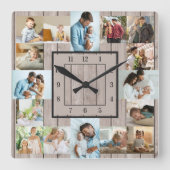 Foto van Collage 16 Picture Light Wood Numbered Vierkante Klok (Voorkant)