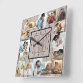 Foto van Collage 16 Picture Light Wood Numbered Vierkante Klok (Hoek)