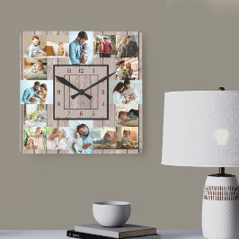 Foto van Collage 16 Picture Light Wood Numbered Vierkante Klok