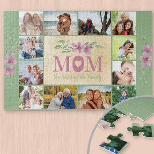 Foto van Collage Border Mam Quote Green Floral Legpuzzel