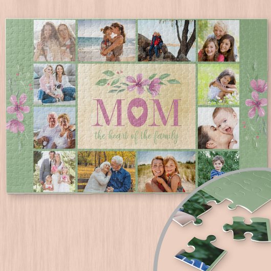 Foto van Collage Border Mam Quote Green Floral Legpuzzel