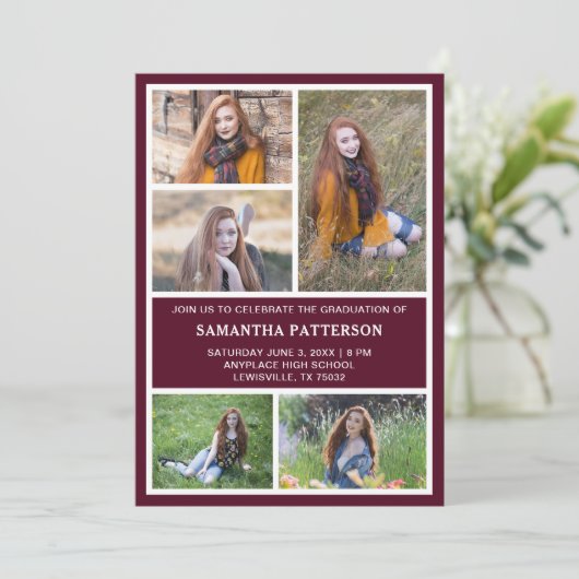 Foto van Collage Burgundy Red & White Afstuderen Kaart (Staand voorkant)