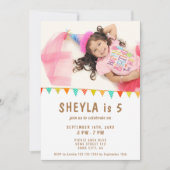 Foto van Colorful Bunting Flag Girl Birthday Kaart (Voorkant)