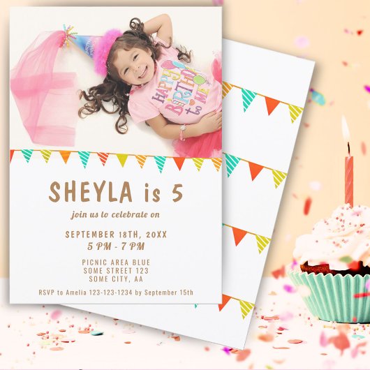 Foto van Colorful Bunting Flag Girl Birthday Kaart