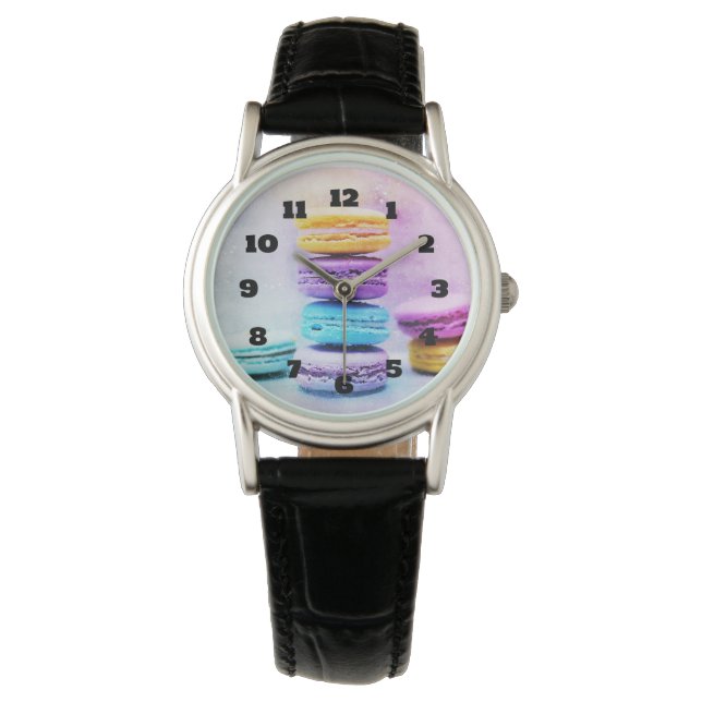 Foto van Colorful Delicious Macarons Horloge (Voorkant)