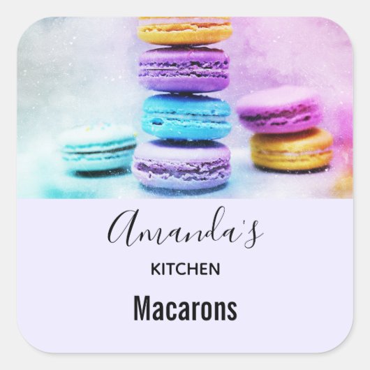 Foto van Colorful Macarons Kitchen Vierkante Sticker (Voorkant)